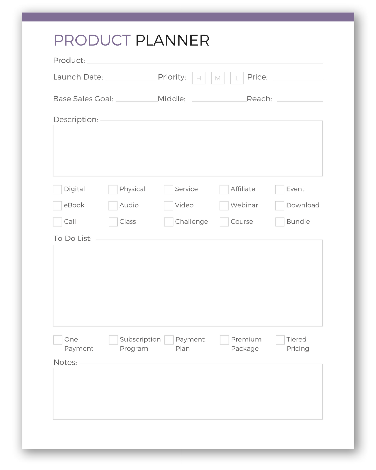 Digital Product Planner